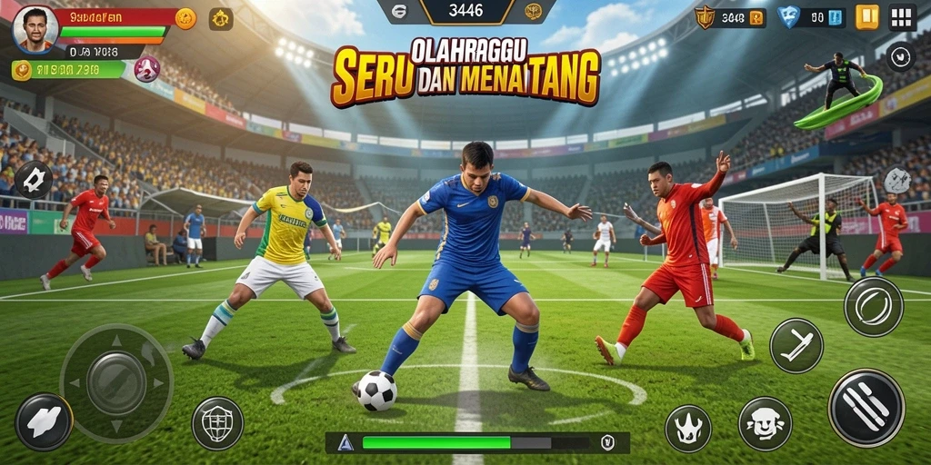 Screenshot gameplay 3446 yang menunjukkan aksi pertandingan olahraga.