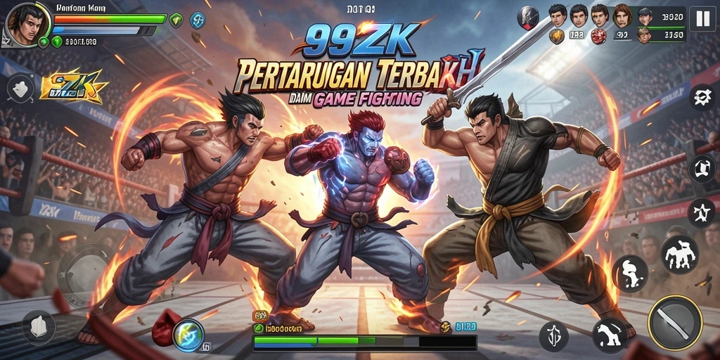Gameplay seru dari game Fighting 99ZK saat pertarungan berlangsung.