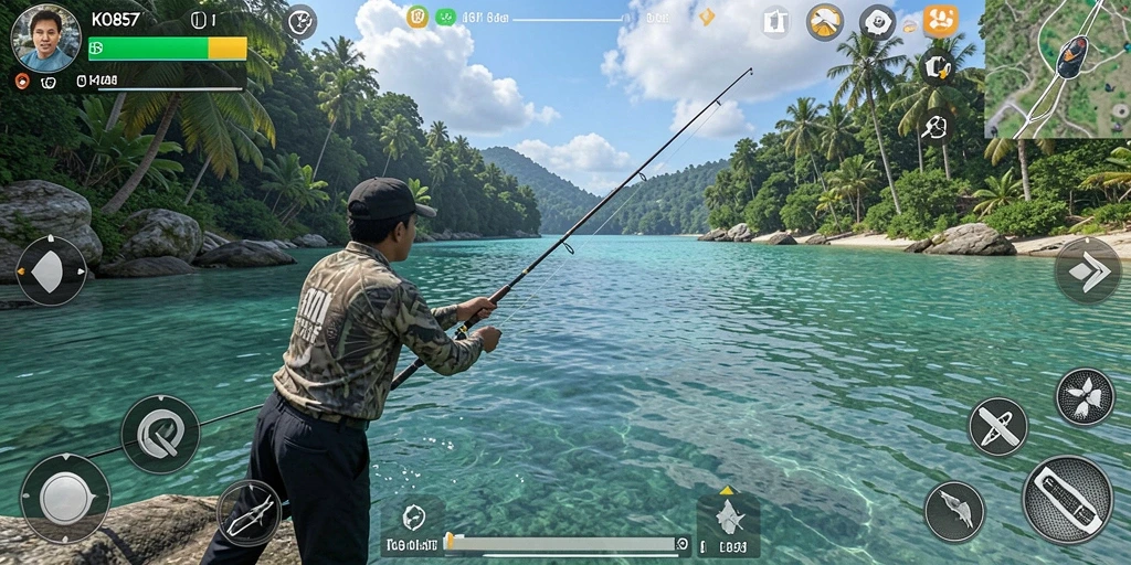 Screenshot gameplay KO857 yang menunjukkan pengalaman memancing yang seru dan realistis.