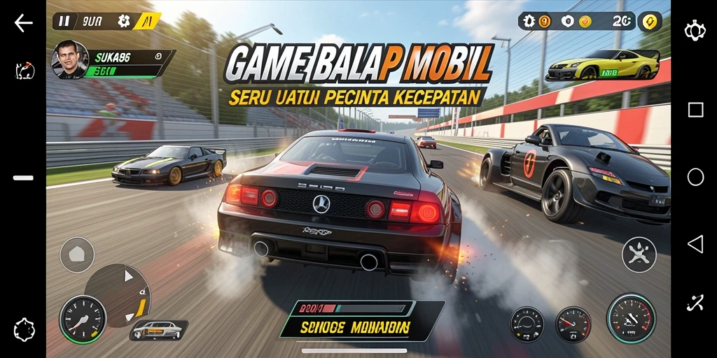 Gameplay balap seru di SUKA86 dengan mobil yang melaju kencang.