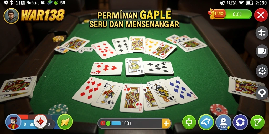 Screenshot utama WAR138 menunjukkan gameplay Gaple yang seru dan interaktif.
