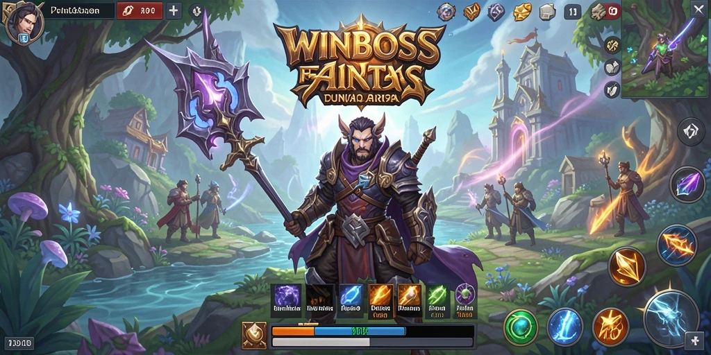Screenshot gameplay WINBOSS menampilkan pertarungan epik dalam dunia ARPG.