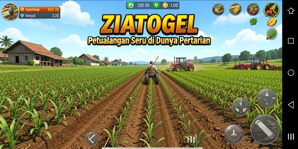 Tampilan gameplay ZIATOGEL yang menarik dengan ladang hijau dan hewan lucu.